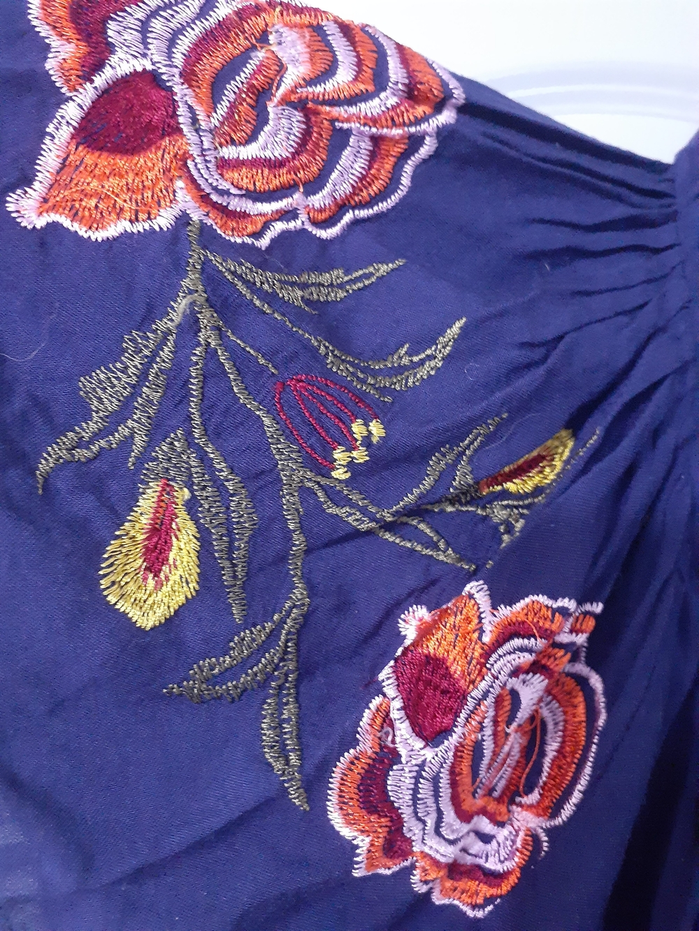Feathers Navy Off-Shoulder Tunic with Spaghetti Straps - Picture 4 of 5